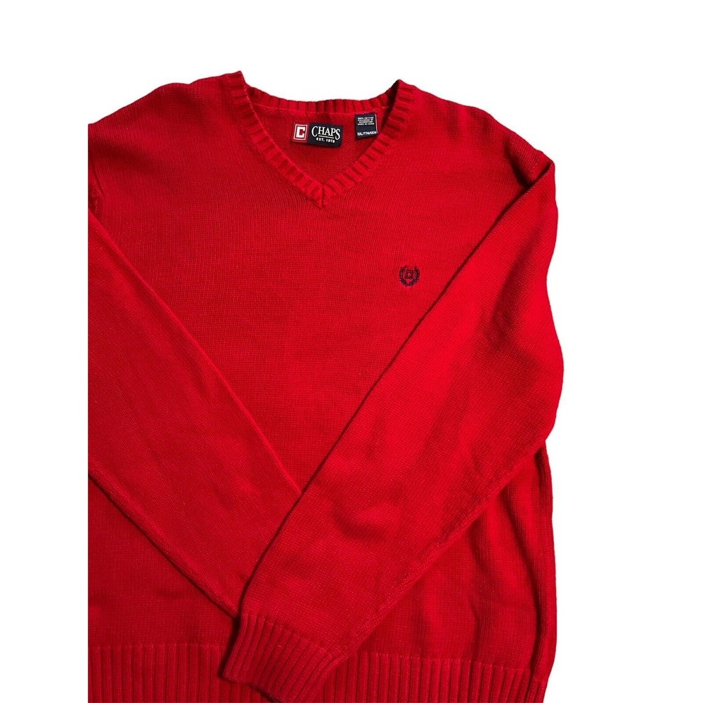 Chaps Mens Sweater Size XXL Red Crewneck Pullover Cotton‎ Knit Christmas Holiday